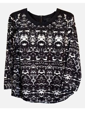 J.Crew Top Sz 8 Black White Modern Abstract Print Top Wool Yoke Back Zip Blouse